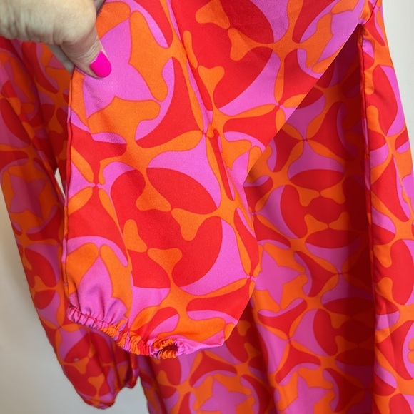 Mudpie Women’s Medium Long Sleeve Top 100% Polyester EUC Orange pink purple - Picture 8 of 11